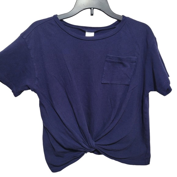 Nordstrom Girls Kids Blue Twist Front Crop T-Shirt Patch Pocket Pullover Large - Picture 1 of 6